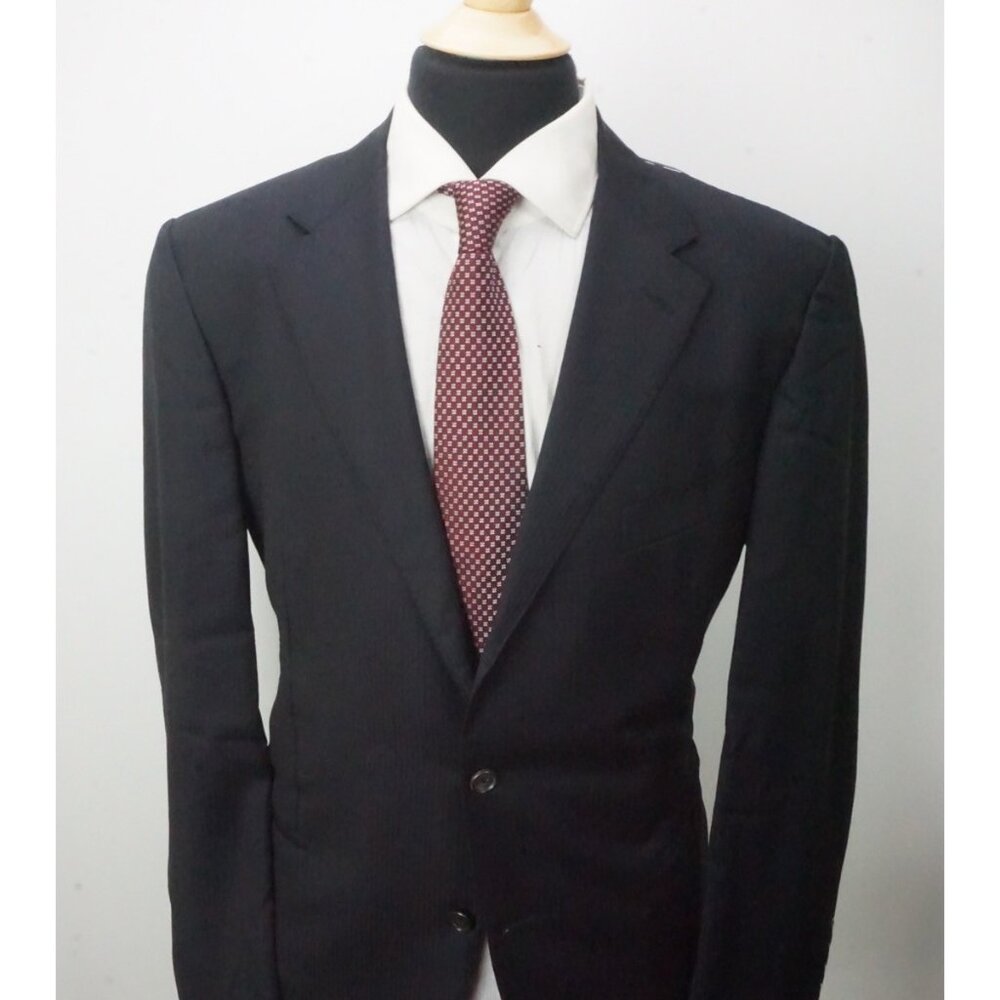 Raffaele Caruso S110s Wool Navy Herringbone 2 Pc Suit Jacket Pants 46R NEW - Picture 3 of 11